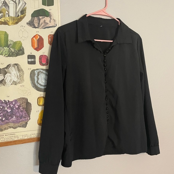 Black silky button up blouse - Picture 2 of 3